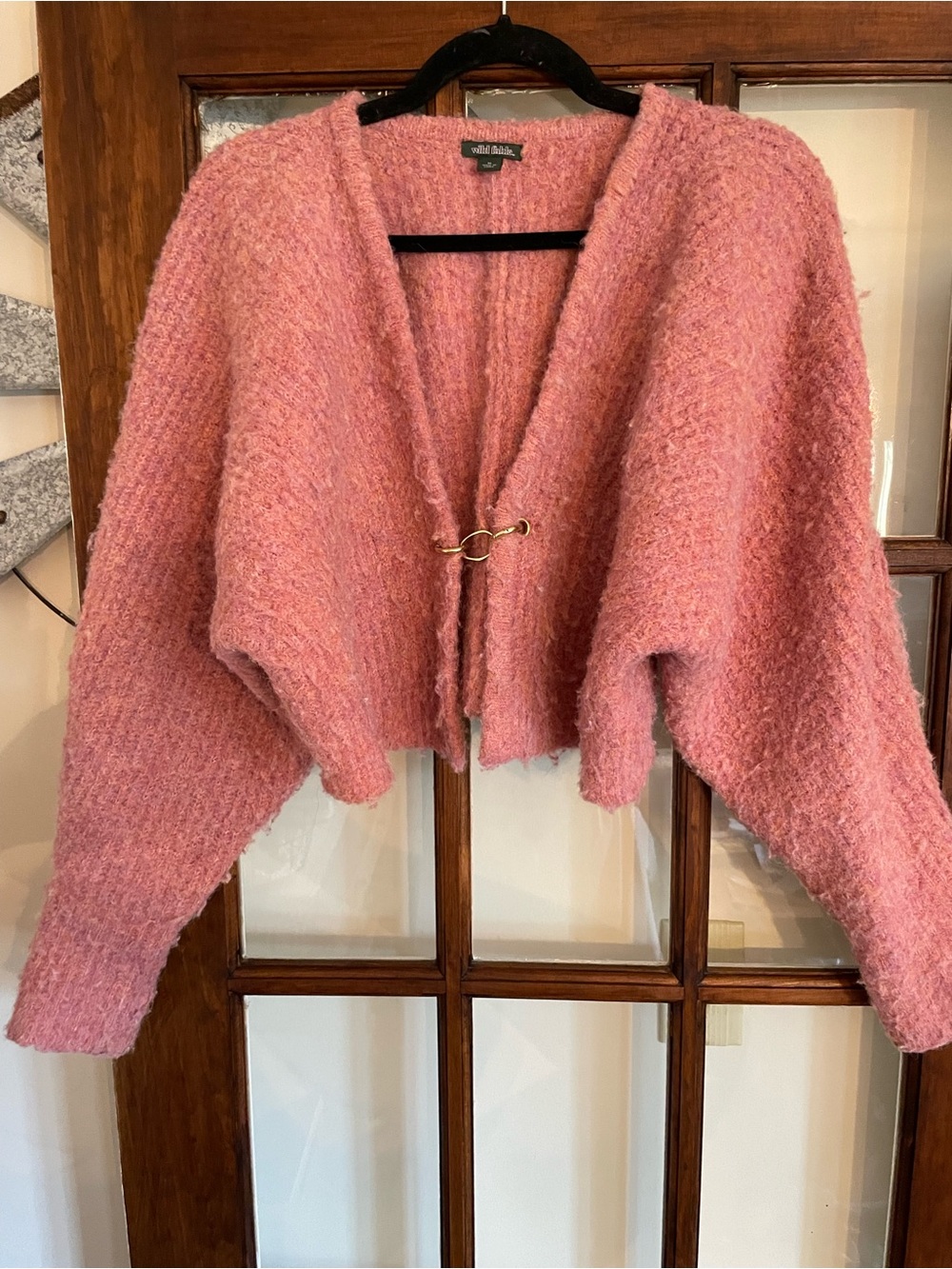 wild fable Pink Bouclé Cropped Cardigan with Gold Toggle